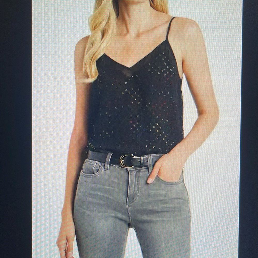 1. State Black Clip Dot Cami with Stitched Colored Pattern - Size XL